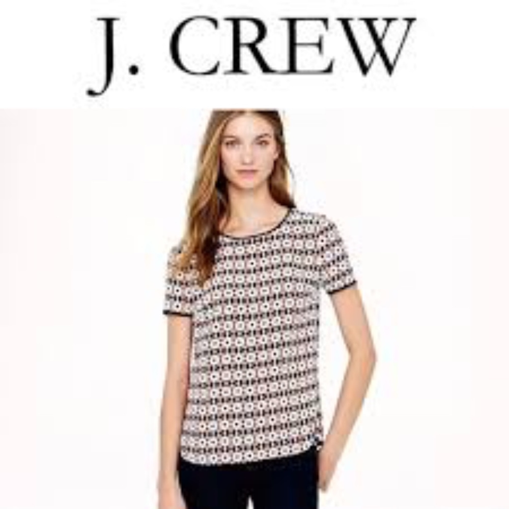 J Crew Tipped Silk Tee in Diamond Tile, Size 6